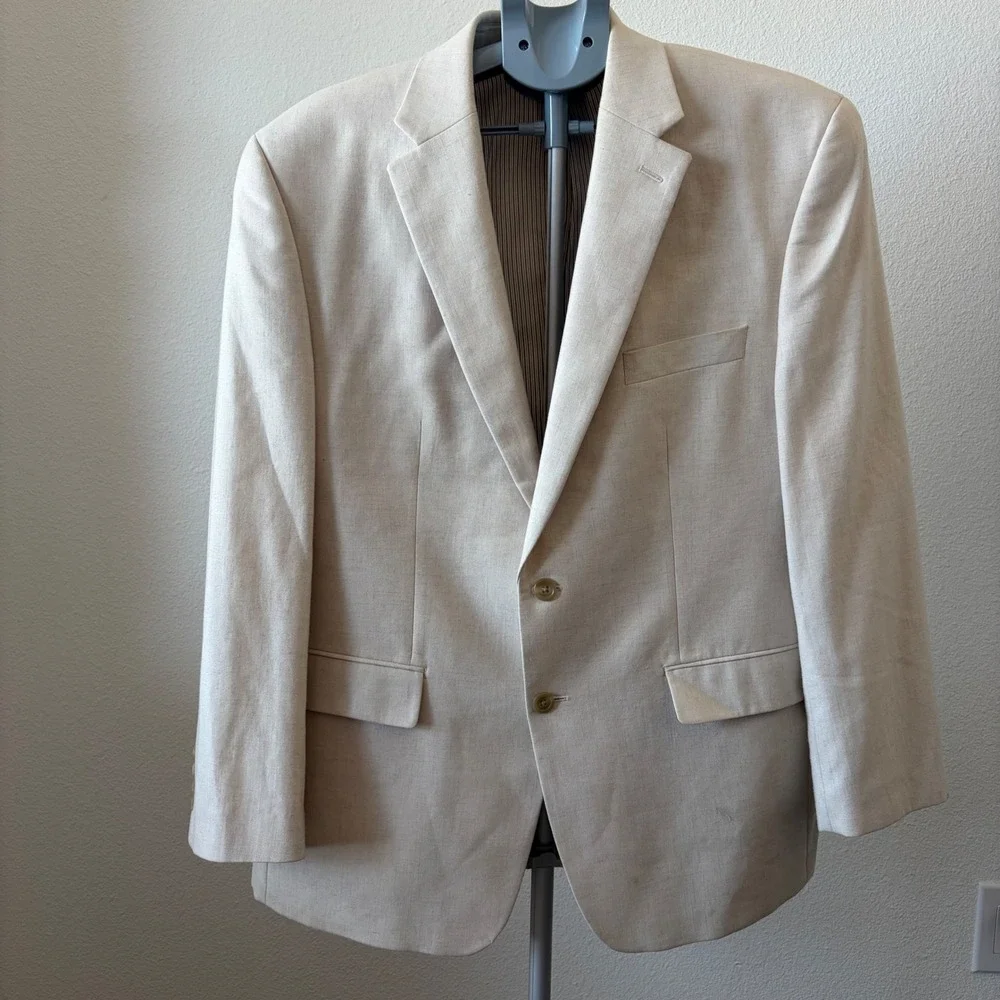 Michael Kors Blazer Mens 44R Beige Linen Blend Two Button Sport Coat Jacket - Picture 1 of 5